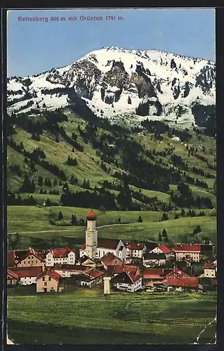 AK Rettenberg, Teilansicht mit Kirche und Grünten