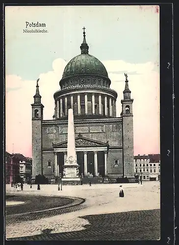 AK Potsdam, Nicolaikirche mit Denkmal