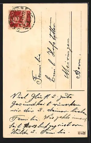 Präge-AK Paar im grünen Auto