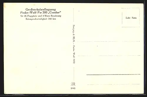 AK Flugzeug Focke-Wulf Fw 200 Condor, 