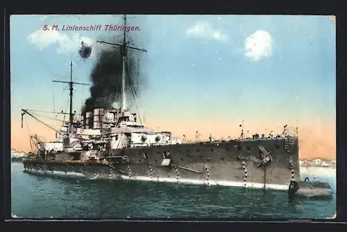 AK S.M. Linienschiff Thüringen liegt vor Anker