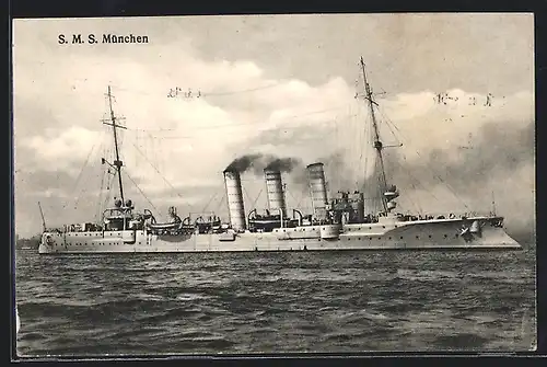 AK Kriegsschiff SMS München, Gesamtansicht
