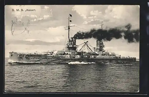 AK Kriegsschiff S.M.S. Kaiser in voller Fahrt