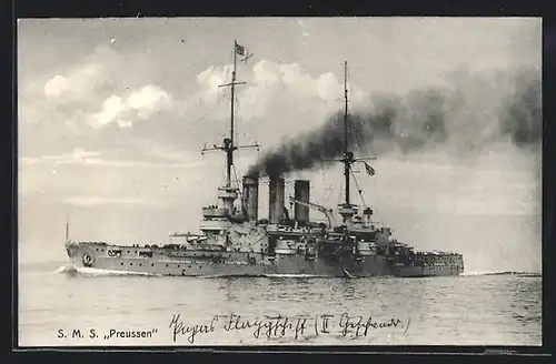 AK Kriegsschiff SMS Preussen in Fahrt