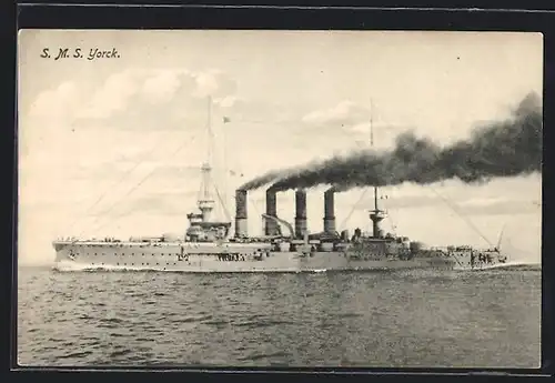 AK Kriegsschiff SMS Yorck mit rauchenden Schloten
