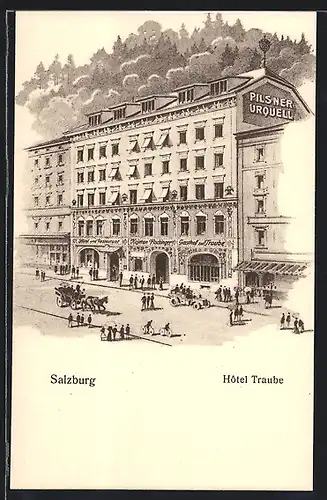 Künstler-AK Salzburg, Hotel Traube v. Kajetan Fischinger