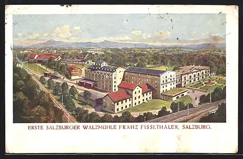 Künstler-AK Salzburg, Erste Salzburger Walzmühle Franz Fisslthaler
