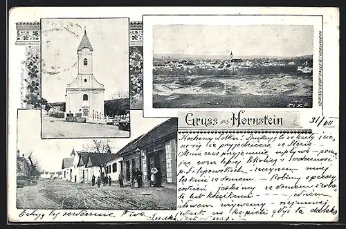 AK Hornstein, Kirche, Strassenpartie, Ortsansicht aus der Vogelschau