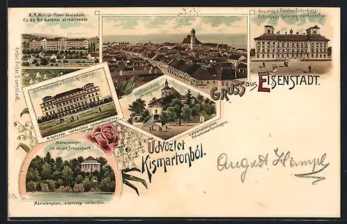 Lithographie Eisenstadt / Kismarton, Residenz des Fürsten Esterhazy, K. k. Militär-Unter-Realschule