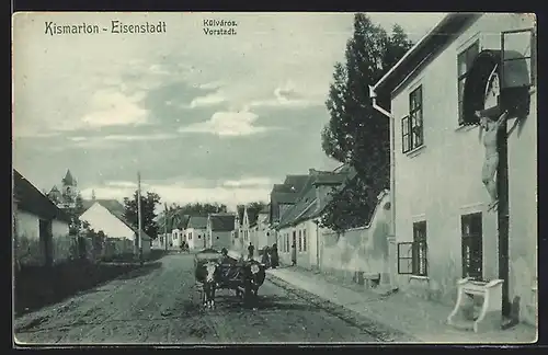 AK Eisenstadt, Vorstadt mit Wegkreuz