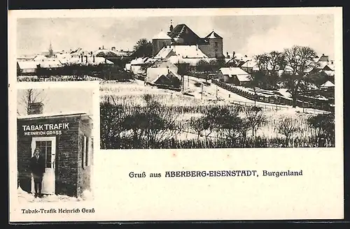 AK Eisenstadt-Aberberg, Tabak-Trafik Heinrich Grass, Ortsansicht
