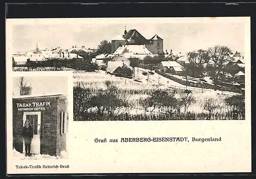 AK Eisenstadt-Aberberg, Tabak-Trafik Heinrich Grass, Ortsansicht