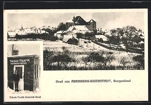 AK Eisenstadt-Aberberg, Tabak-Trafik Heinrich Grass, Ortsansicht