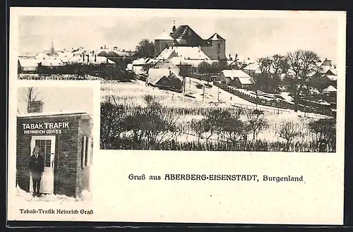 AK Eisenstadt-Aberberg, Tabak-Trafik Heinrich Grass, Ortsansicht