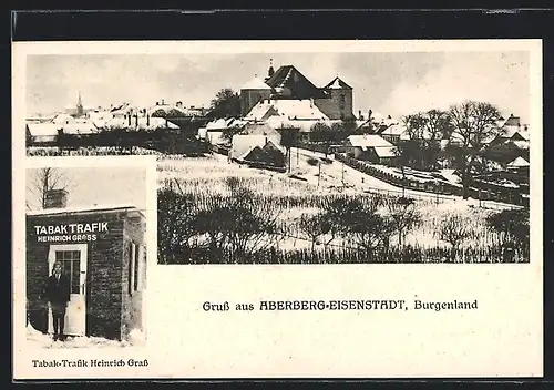 AK Eisenstadt-Aberberg, Tabak-Trafik Heinrich Grass, Ortsansicht