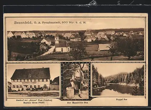 AK Besenfeld bei Freudenstadt, Gasthof zur Sonne Post E. Pfeifle, Besefelder Bua, Ortspanorama