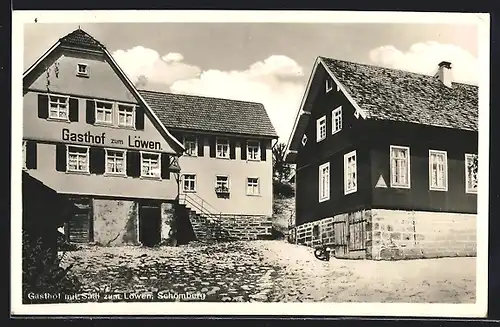 AK Schömberg, Gasthof mit Saal zum Löwen, Besitzer Burghard, mit Nebengebäude