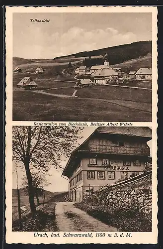 AK Urach i. Schwarzw., Restaurant zum Bierhäusle, Teilansicht mit Kirche