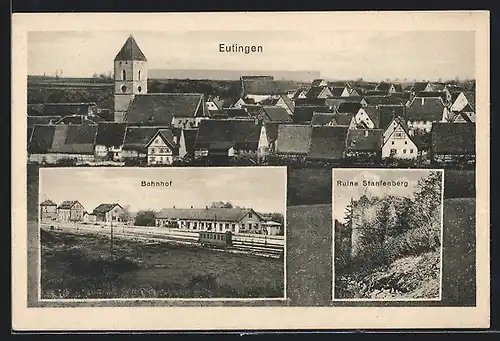 AK Eutingen, Teilansicht, Bahnhof, Ruine Staufenberg