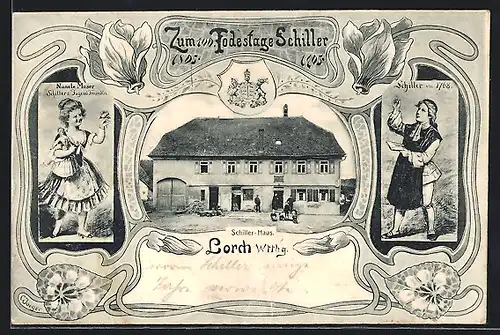 AK Lorch /Württ., Schiller-Haus, Schiller 1768, Wappen