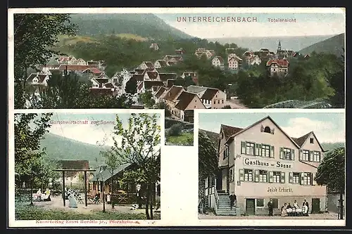 AK Unterreichenbach, Gasthaus zur Sonne, Ortschaft, Gartenwirtschaft zur Sonne