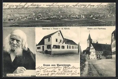 AK Warmbronn, Gasthaus zur Traube, Kirche und Pfarrhaus, Christian Wagner