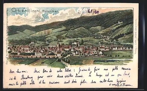 Lithographie Oberkirch i. Renchthal, Teilansicht