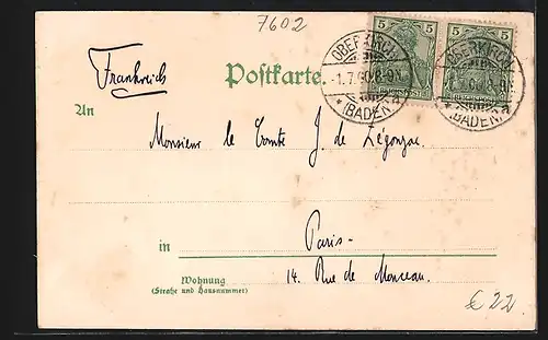 Lithographie Oberkirch i. Renchthal, Teilansicht