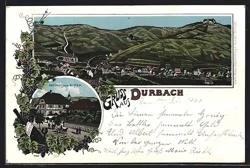 Lithographie Durbach, Gasthaus zum Ritter, Ortsansicht