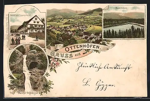 Lithographie Ottenhöfen, Gasthof zur Linde, Mummelsee