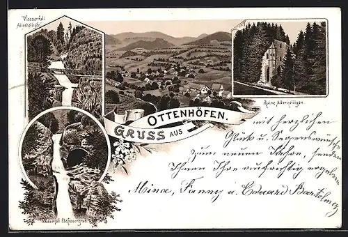 Lithographie Ottenhöfen, Ruine Allerheiligen, Wasserfall