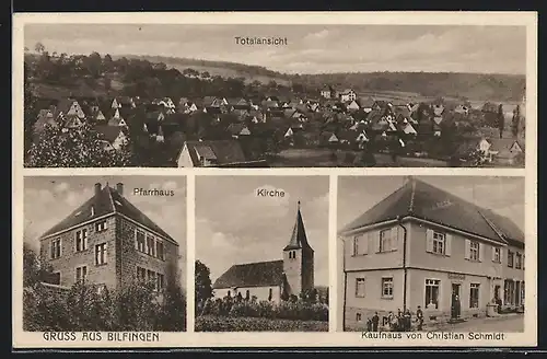 AK Bilfingen, Kaufhaus von Christian Schmidt, Pfarrhaus, Kirche