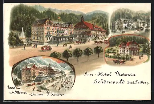 Lithographie Schönwald, Kur-Hotel Victoria, Totalansicht