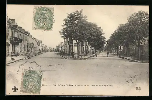 AK Commentry, Avenue de la Gare et rue de Paris