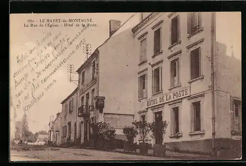 AK Le Mayet-de-Montagne, La Rue de l'Eglise, Hotel de la Poste