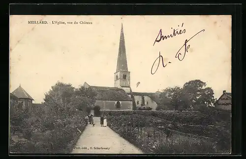 AK Meillard, L`Eglise, vue du Chateau