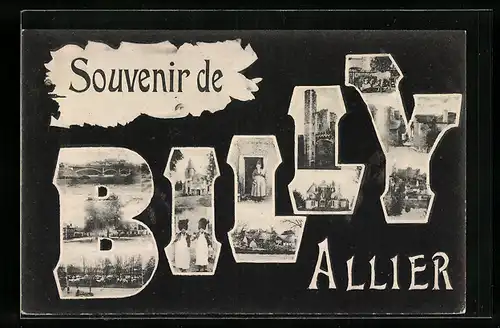 AK Billy, Ortsansichten in den Buchstaben des Ortsnamen