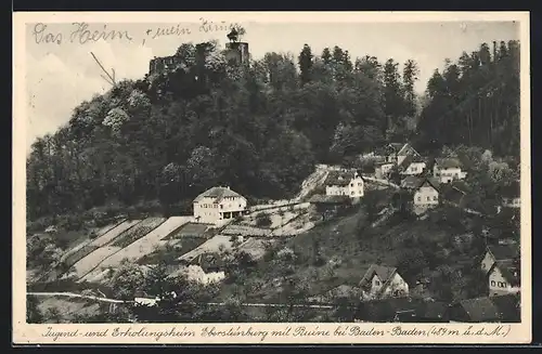 AK Baden-Baden, Jugend- und Erholungsheim Ebersteinburg mit Ruine