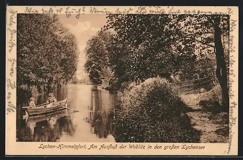 AK Lychen-Himmelpfort, Ausfluss der Woblitz in den grossen Lychensee