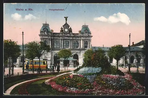 AK Mainz a. Rh., Strassenbahn am Hauptbahnhof