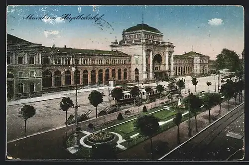 AK Mannheim, Hauptbahnhof aus der Vogelschau