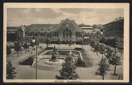 AK Aachen, Bahnhof mit Kriegerdenkmal