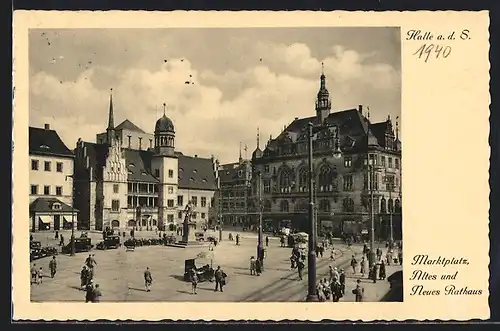 AK Halle a. S., Marktplatz, Altes und Neues Rathaus