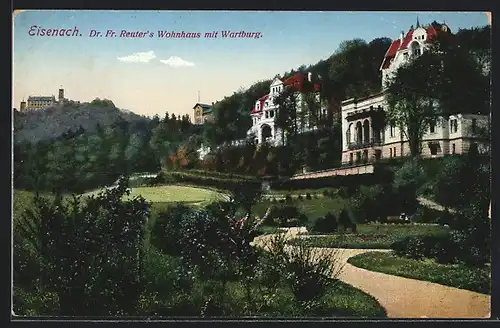 AK Eisenach, Dr. Fr. Reuter`s Villa mit Wartburg