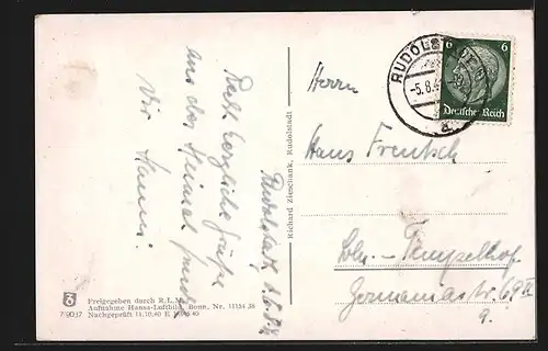 AK Rudolstadt i. Thür., Totalansicht vom Flugzeug aus