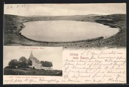 AK Daun, Weinfelder Maar und Kirche am Weinfelder Maar