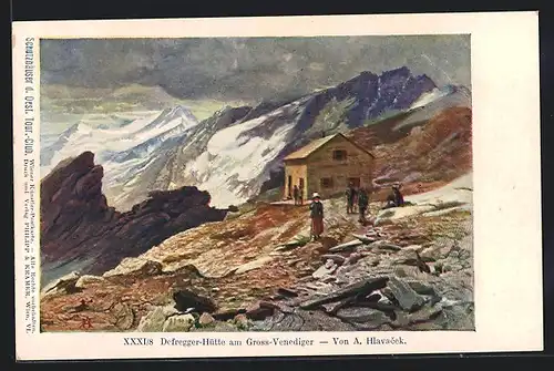 Künstler-AK Philipp + Kramer Nr. XXXI /8: Defregger-Hütte am Gross-Venediger