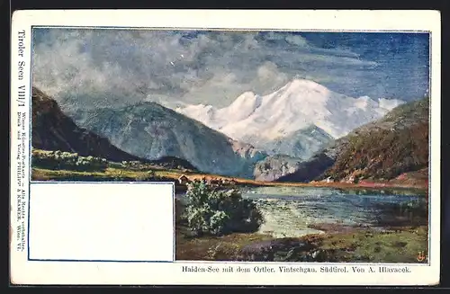 Künstler-AK Philipp + Kramer Nr. VIII /1: Haiden-See, Seeblick mit dem Ortler