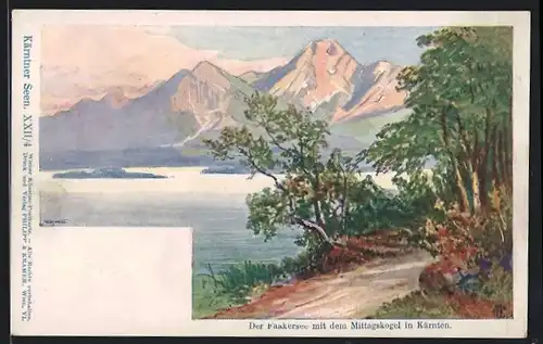 Künstler-AK Philipp + Kramer Nr. XXII /4: Der Faakersee mit dem Mittagskogel