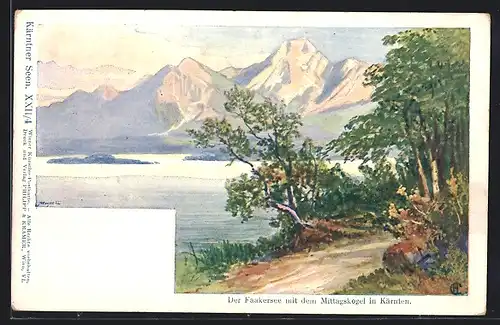 Künstler-AK Philipp + Kramer Nr. XXII /4: Der Faakersee mit dem Mittagskogel